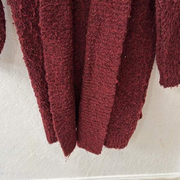 Anthropologie Red Long Line Open Front Sherpa Teddy Cardigan No Pockets M - Picture 7 of 9